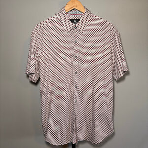 Men's Butter Cloth Casual Button‎ Down Shirt XL White Red Pattern